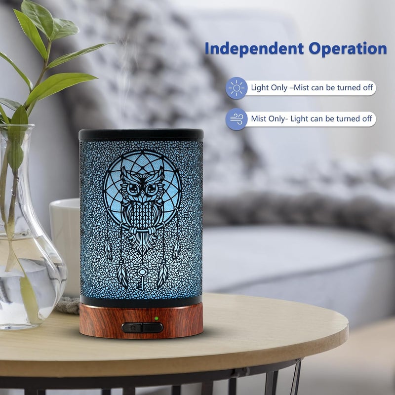 EQUSUPRO Essential Oil Diffuser 150ml Metal Aromatherapy Oil Diffuser Ultrasonic Cool Mist Diffuser with Auto Shut-Off Protection,7 Colors Changed LED for Home Office SPA Yoga (Owl) - Image 4